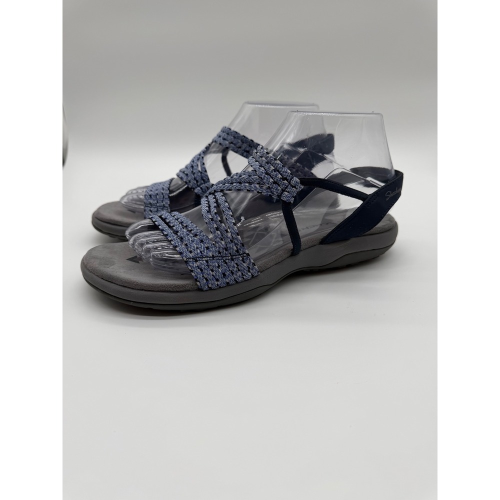Skechers Reggae Slim Vacay Navy Blue Strappy Slingback Sandals Womens 8